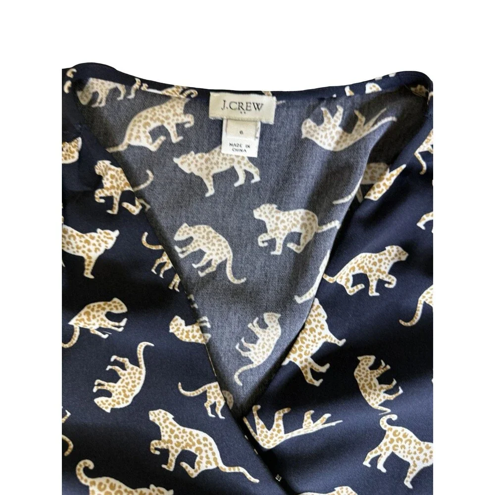 J.Crew size 6 Women’s Navy Blue Leopard Print Short Sleeve Wrap Dress